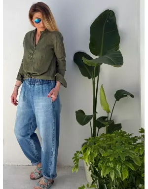 Chemise kaki en coton froissé, banditas from Marseille, référence foggia