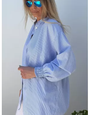 Chemise fantaisie, 100% coton, col officier, manches longues poignets élastiqués, patch bonheur - Référence : Carola