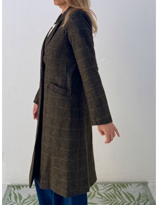 Manteau long masculin à carreaux, 30% laine, coupe structurée, Molly Bracken, réfèrence TR216CH