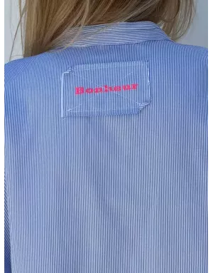 Chemise fantaisie, 100% coton, col officier, manches longues poignets élastiqués, patch bonheur - Référence : Carola