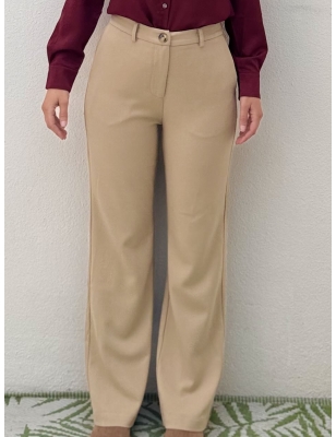 Pantalon droit taille haute Molly Bracken, beige , référence P1761CN