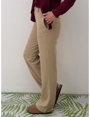 Pantalon droit taille haute Molly Bracken, beige , référence P1761CN