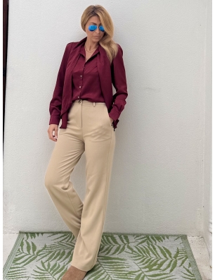 Pantalon droit taille haute Molly Bracken, beige , référence P1761CN