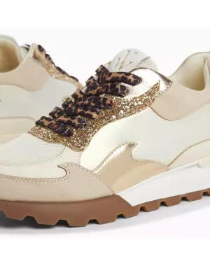 Baskets flamme et semelle running LOUISA ivoire et or, Vanessa WU - Référence : BK2700 beige