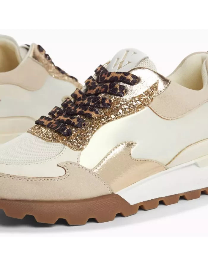 Baskets flamme et semelle running LOUISA ivoire et or, Vanessa WU - Référence : BK2700 beige