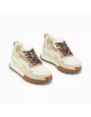 Baskets flamme et semelle running LOUISA ivoire et or, Vanessa WU - Référence : BK2700 beige