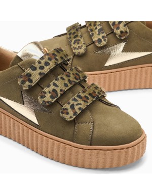 Baskets à scratchs léopard Vanessa wu, kaki, éclair or, BK2714 KK