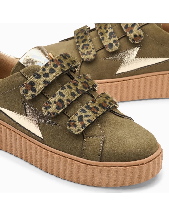 Baskets à scratchs léopard Vanessa wu, kaki, éclair or, BK2714 KK