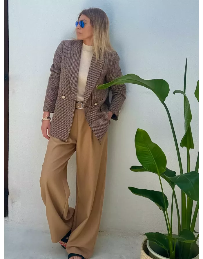 Blazer droit à carreaux Molly Bracken, coloris marron, référence P1820DN