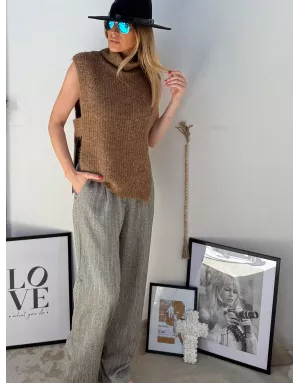 Pull camel grosse maille sans manches, Molly Bracken, référence LA1621DN