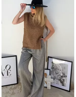 Pull camel grosse maille sans manches, Molly Bracken, référence LA1621DN