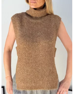 Pull camel grosse maille sans manches, Molly Bracken, référence LA1621DN
