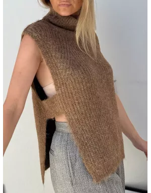 Pull camel grosse maille sans manches, Molly Bracken, référence LA1621DN