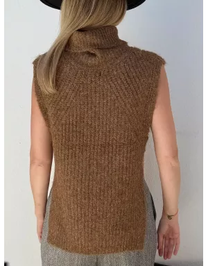 Pull camel grosse maille sans manches, Molly Bracken, référence LA1621DN