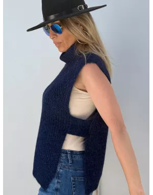 Pull navy grosse maille sans manches, Molly Bracken, référence LA1621DN