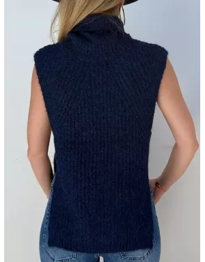 Pull navy grosse maille sans manches, Molly Bracken, référence LA1621DN