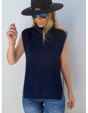 Pull navy grosse maille sans manches, Molly Bracken, référence LA1621DN