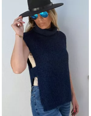 Pull navy grosse maille sans manches, Molly Bracken, référence LA1621DN