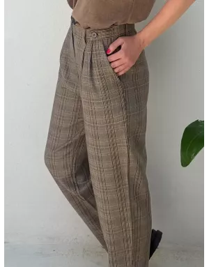 Le pantalon William à imprimé prince de Galles Lili Sidonio, coupe droite, camel- Référence : TLF140BDN