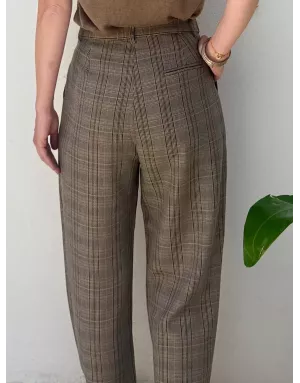 Le pantalon William à imprimé prince de Galles Lili Sidonio, coupe droite, camel- Référence : TLF140BDN