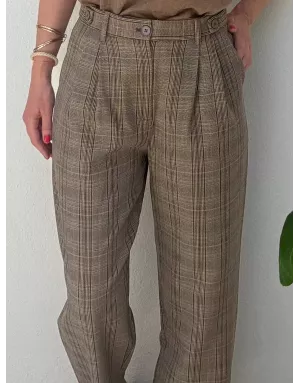 Le pantalon William à imprimé prince de Galles Lili Sidonio, coupe droite, camel- Référence : TLF140BDN