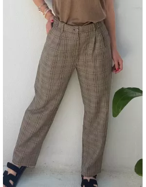 Le pantalon William à imprimé prince de Galles Lili Sidonio, coupe droite, camel- Référence : TLF140BDN