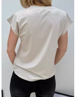 Tee-shirt fantaisie doré léger, encolure en v Molly Bracken - Référence : T1533DN light doré