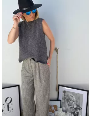 Pantalon large, taille haute, à imprimé chevrons Lili Sidonio - Référence : TL465DN