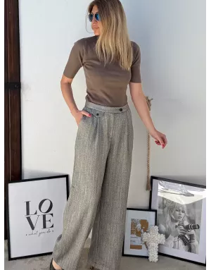 Pantalon large, taille haute, à imprimé chevrons Lili Sidonio - Référence : TL465DN