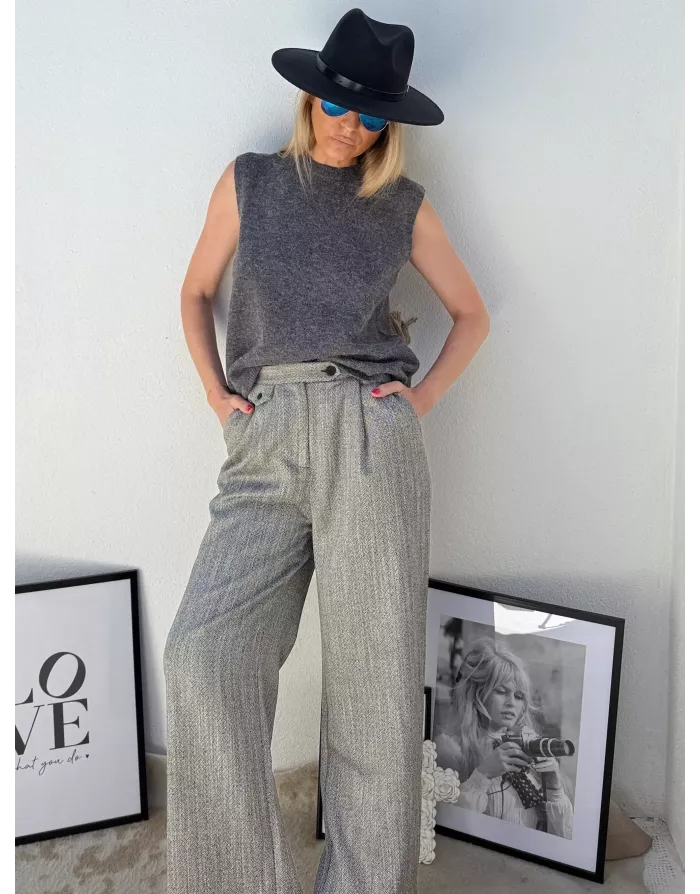 Pantalon large, taille haute, à imprimé chevrons Lili Sidonio - Référence : TL465DN