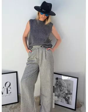 Pantalon large, taille haute, à imprimé chevrons Lili Sidonio - Référence : TL465DN