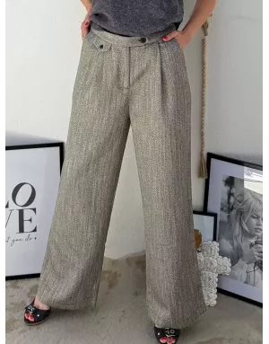Pantalon large, taille haute, à imprimé chevrons Lili Sidonio - Référence : TL465DN