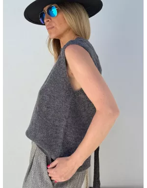 Pull sans manches Molly Bracken, dos ajouré, coloris gris foncé, référence EF1582DN