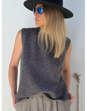 Pull sans manches Molly Bracken, dos ajouré, coloris gris foncé, référence EF1582DN
