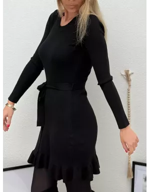 Robe maille noire Molly Bracken, ceinture amovible, référence T2112DN