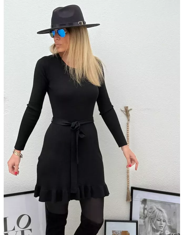 Robe maille noire Molly Bracken, ceinture amovible, référence T2112DN