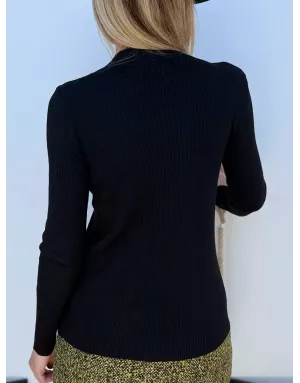 Pull fantaisie, ouverture triangle avec strass, fine maille côtelée,  Molly Bracken - Référence : EF1611DH