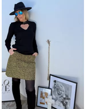 Pull fantaisie, ouverture triangle avec strass, fine maille côtelée,  Molly Bracken - Référence : EF1611DH