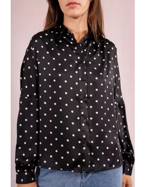 Chemise oversize, effet satiné, imprimé pois noir et blanc,  Molly Bracken - Référence : T1866BDN