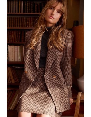 Blazer droit à motif pied-de-poule Molly Bracken, coloris marron, référence P1820DN