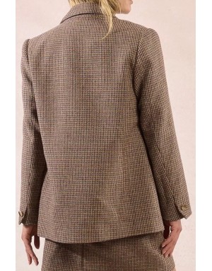 Blazer droit à motif pied-de-poule Molly Bracken, coloris marron, référence P1820DN