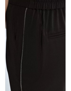 Pantalon fluide type tailleur, taille haute, bandes petites perles métallisées sur le côtés Lili Sidonio - Référence : ML64DN