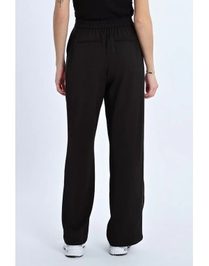 Pantalon fluide type tailleur, taille haute, bandes petites perles métallisées sur le côtés Lili Sidonio - Référence : ML64DN