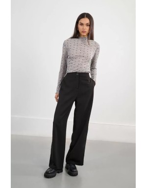 Pantalon fluide type tailleur, taille haute, bandes petites perles métallisées sur le côtés Lili Sidonio - Référence : ML64DN