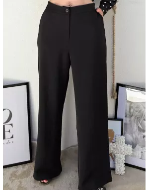 Pantalon fluide type tailleur, taille haute, bandes petites perles métallisées sur le côtés Lili Sidonio - Référence : ML64DN