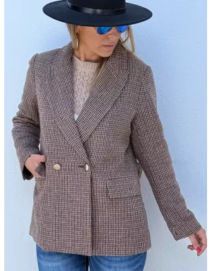 Blazer droit à motif pied-de-poule Molly Bracken, coloris marron, référence P1820DN