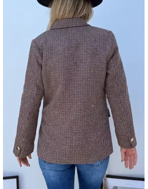 Blazer droit à motif pied-de-poule Molly Bracken, coloris marron, référence P1820DN