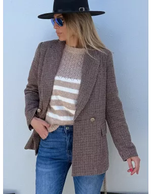 Blazer droit à motif pied-de-poule Molly Bracken, coloris marron, référence P1820DN