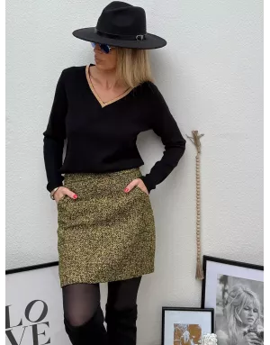 Pull fin à encolure fantaisie en V Molly Bracken, coloris noir- Référence : T1938DN