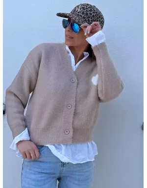 Gilet maille Molly Bracken, fantaisie coeur en poitrine, coloris beige - Référence : LA1634DN